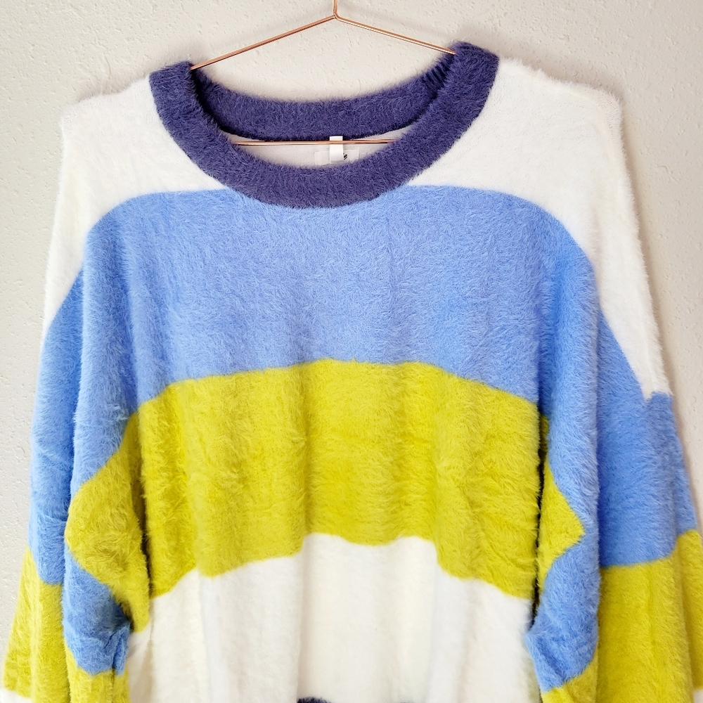 New Aerie Multicolor Stripe Soft Fuzzy Flurry Cre… - image 2